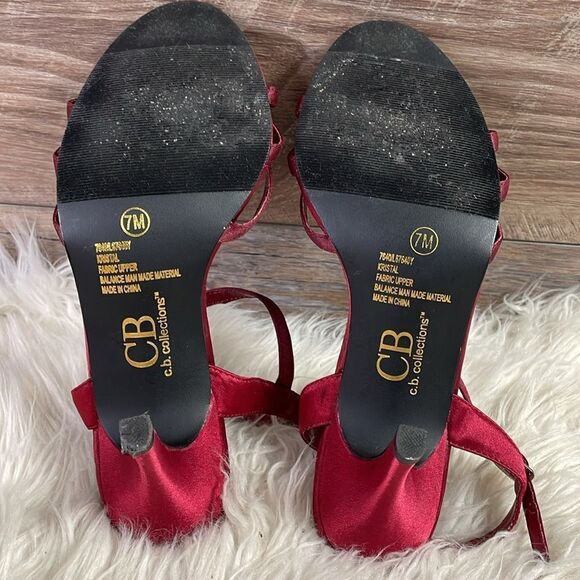 CB Collection Women’s Red Satin Open Toe Ankle Strappy Dress Heels Size 7M Krist - Picture 8 of 11